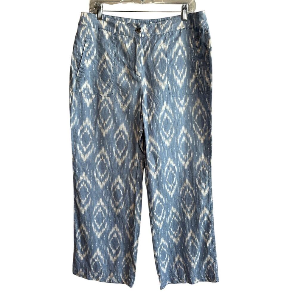 Chico's Linen Wide Leg Ikat Summer Pant Blue 1 or US 8